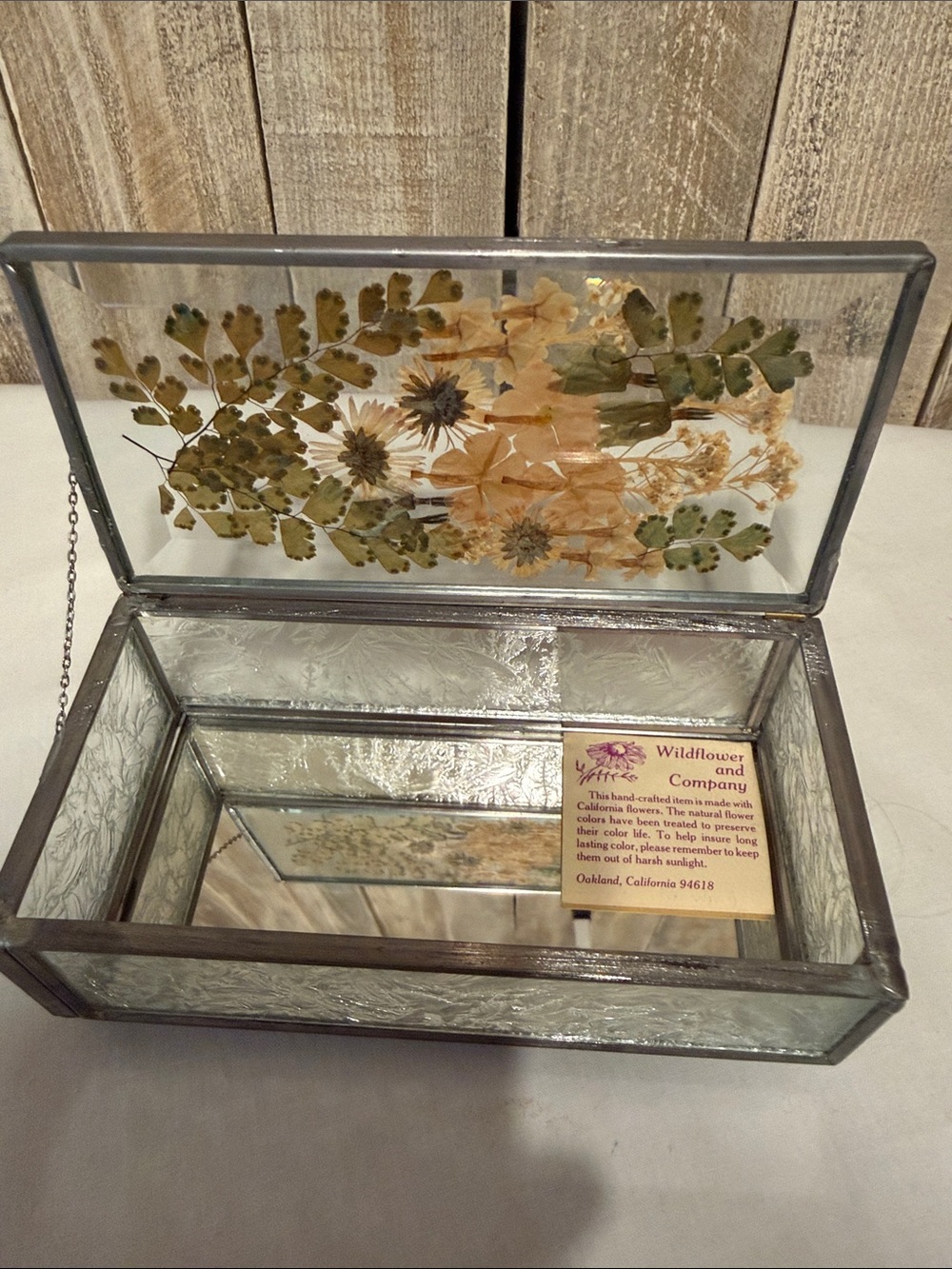 Pressed Dried FlowerStained Glasd Jewelry Trinket Box